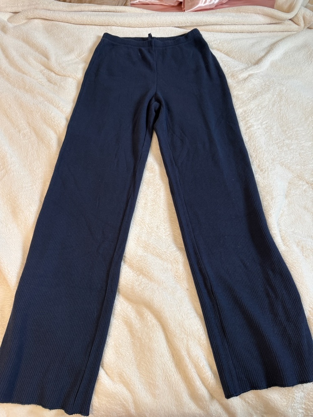 SKIMS Adult Navy Ribbed Wide-Leg Leggings